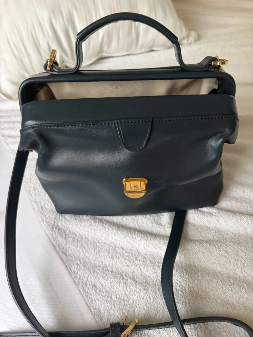 Linjer Navy Leather Doctor's Crossbody Bag with Adjustable Strap